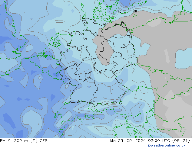 RH 0-300 m GFS Po 23.09.2024 03 UTC