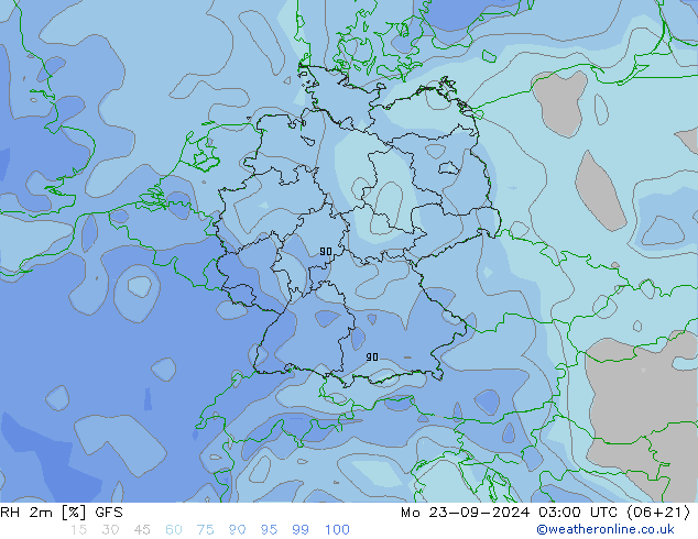 RH 2m GFS Mo 23.09.2024 03 UTC