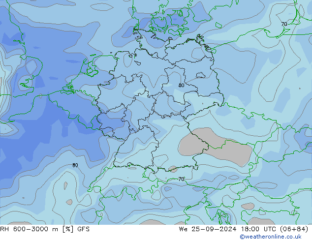 RH 600-3000 m GFS We 25.09.2024 18 UTC