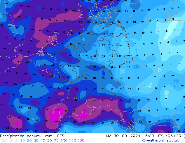 Precipitation accum. GFS Po 30.09.2024 18 UTC