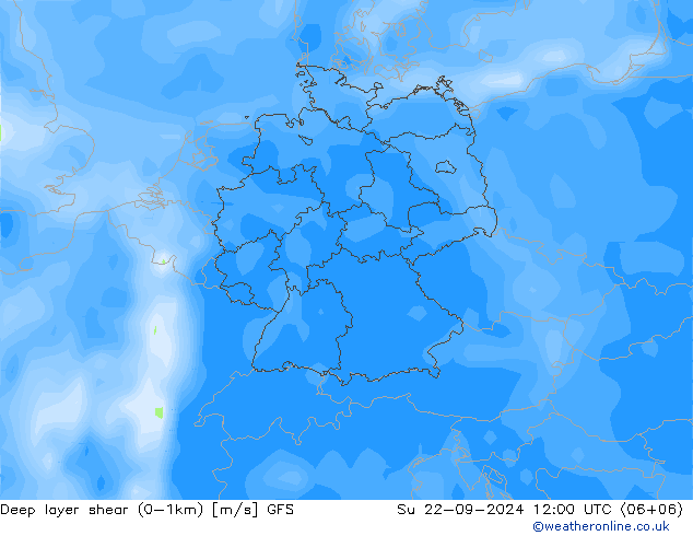 Deep layer shear (0-1km) GFS Вс 22.09.2024 12 UTC