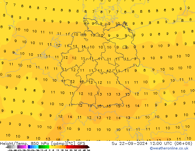 Height/Temp. 850 hPa GFS So 22.09.2024 12 UTC