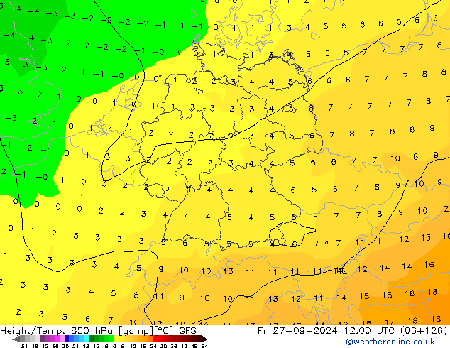 Z500/Rain (+SLP)/Z850 GFS Fr 27.09.2024 12 UTC