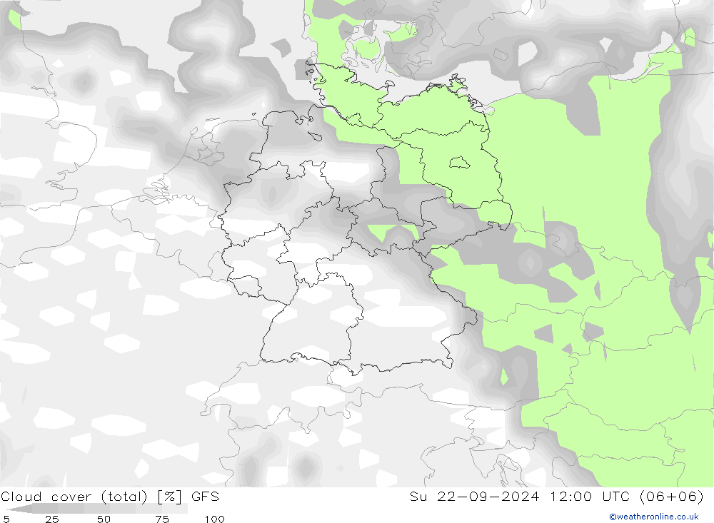 Cloud cover (total) GFS Ne 22.09.2024 12 UTC