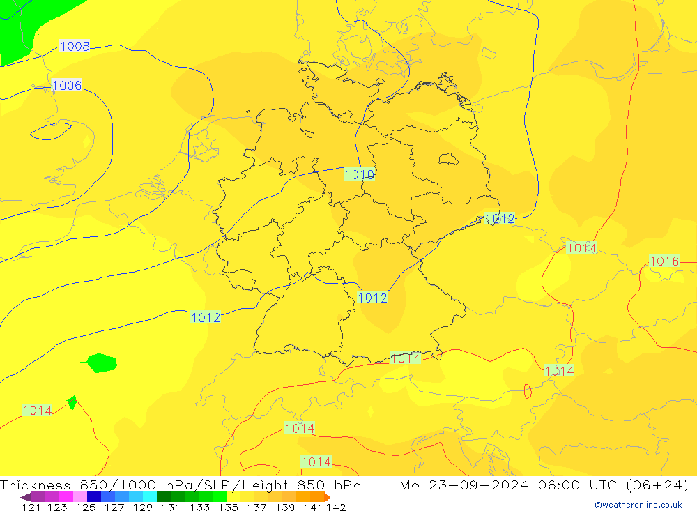 Thck 850-1000 hPa GFS Mo 23.09.2024 06 UTC