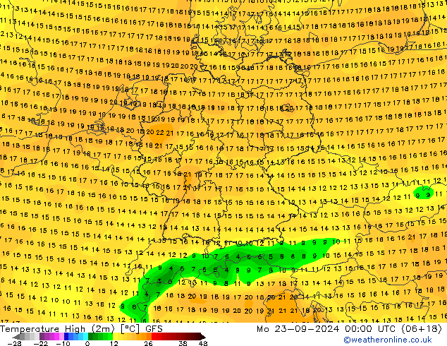 Temperature High (2m) GFS Mo 23.09.2024 00 UTC