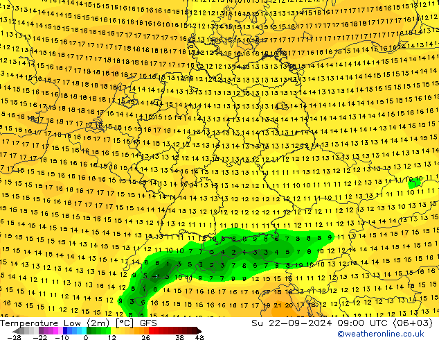 Temperature Low (2m) GFS September 2024