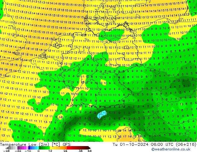 Min.  (2m) GFS  01.10.2024 06 UTC