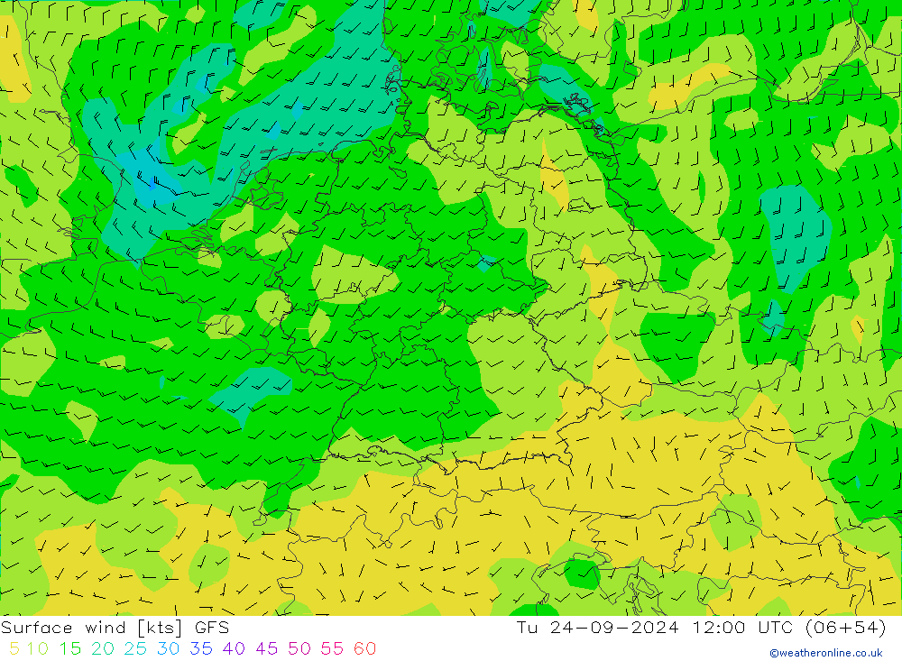 Surface wind GFS Tu 24.09.2024 12 UTC