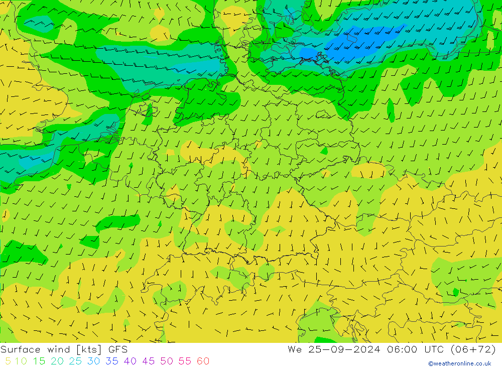 Surface wind GFS We 25.09.2024 06 UTC