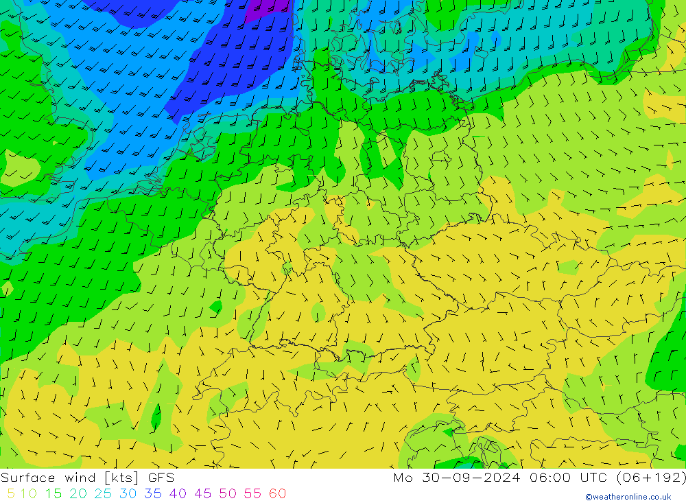 Wind 10 m GFS ma 30.09.2024 06 UTC