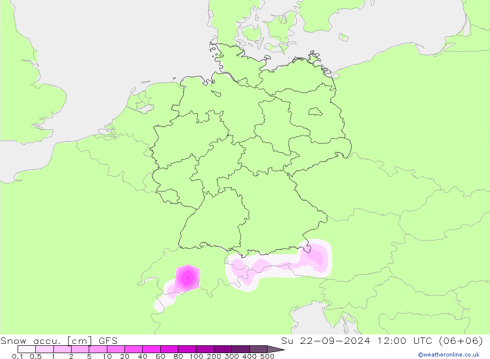 Totale sneeuw GFS zo 22.09.2024 12 UTC