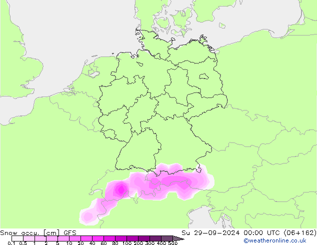 Snow accu. GFS Su 29.09.2024 00 UTC