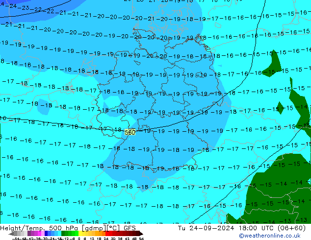 Yükseklik/Sıc. 500 hPa GFS Sa 24.09.2024 18 UTC