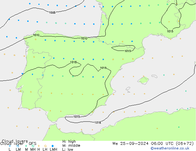 Cloud layer GFS Qua 25.09.2024 06 UTC