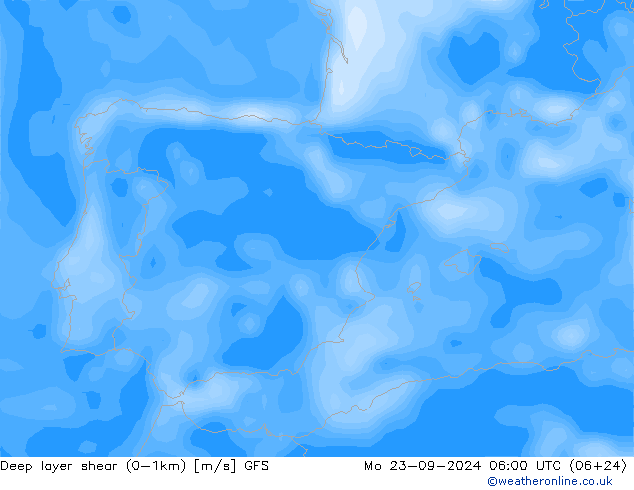 Deep layer shear (0-1km) GFS Mo 23.09.2024 06 UTC