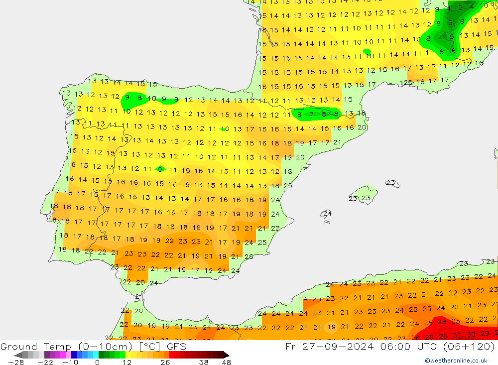 Ground Temp (0-10cm) GFS Fr 27.09.2024 06 UTC