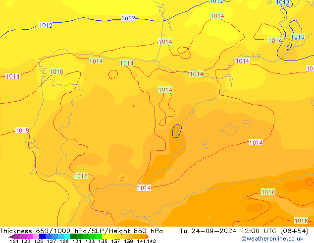 Thck 850-1000 hPa GFS Út 24.09.2024 12 UTC