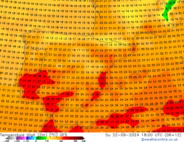 Maksimum Değer (2m) GFS Paz 22.09.2024 18 UTC