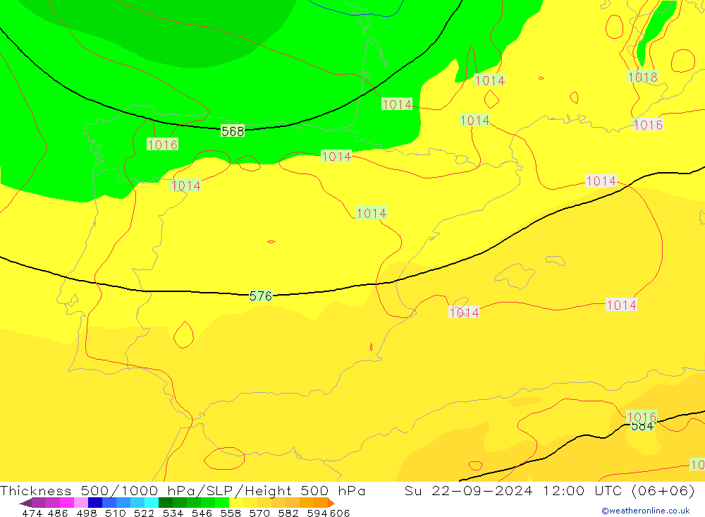 500-1000 hPa Kalınlığı GFS Paz 22.09.2024 12 UTC