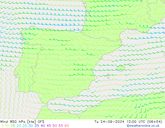 Rüzgar 850 hPa GFS Sa 24.09.2024 12 UTC