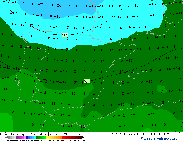 Height/Temp. 500 hPa GFS Su 22.09.2024 18 UTC