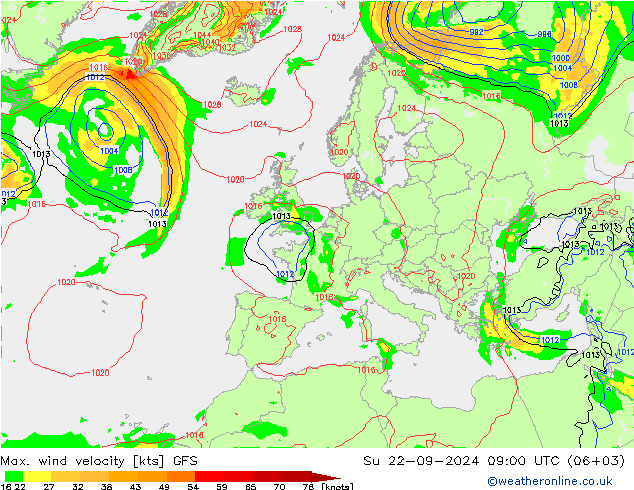 Maks. Rüzgar Hızı GFS Paz 22.09.2024 09 UTC