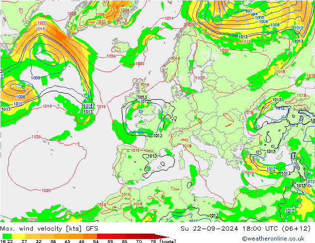 Max. wind velocity GFS dom 22.09.2024 18 UTC