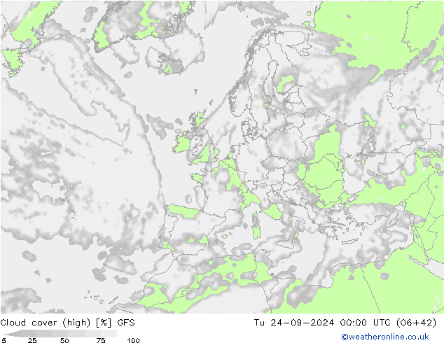 vysoký oblak GFS Út 24.09.2024 00 UTC