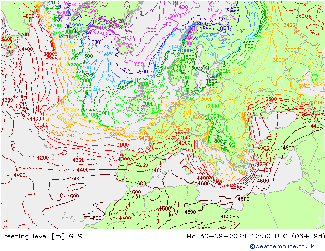 Frostgrenze GFS Mo 30.09.2024 12 UTC