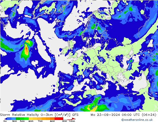 Storm Relative Helicity GFS 星期一 23.09.2024 06 UTC