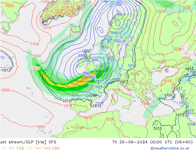 Jet stream/SLP GFS Th 26.09.2024 00 UTC