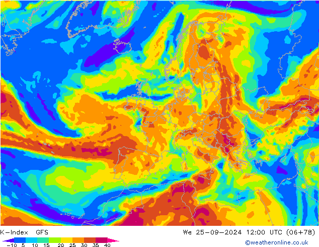 K-İndeksi GFS Çar 25.09.2024 12 UTC