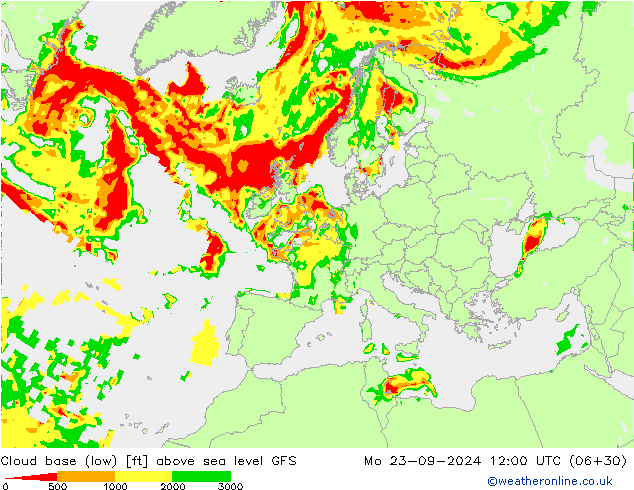 Höhe untere Wolkengrenze GFS Mo 23.09.2024 12 UTC