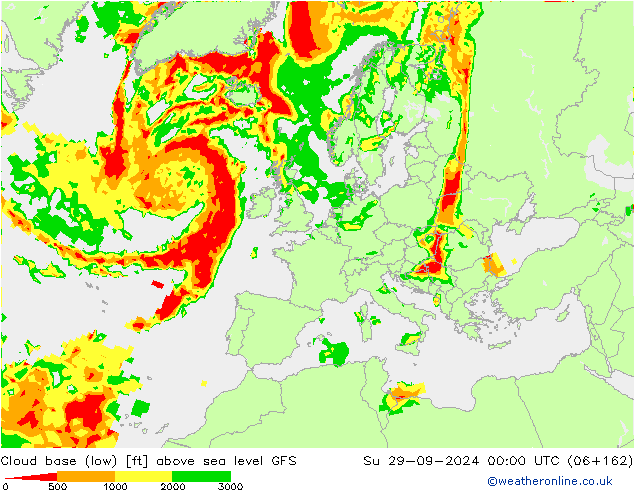 Cloud base (low) GFS Su 29.09.2024 00 UTC