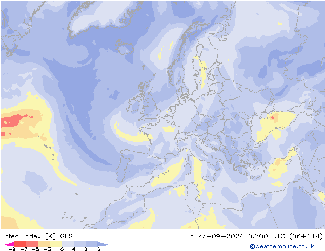 Lifted Index GFS vr 27.09.2024 00 UTC