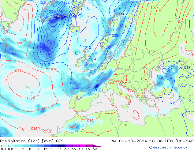 Precipitation (12h) GFS St 02.10.2024 06 UTC