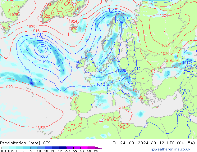 Niederschlag GFS Di 24.09.2024 12 UTC