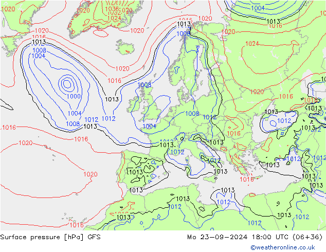 Surface pressure GFS Mo 23.09.2024 18 UTC