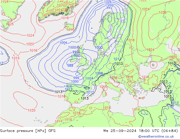 Surface pressure GFS We 25.09.2024 18 UTC