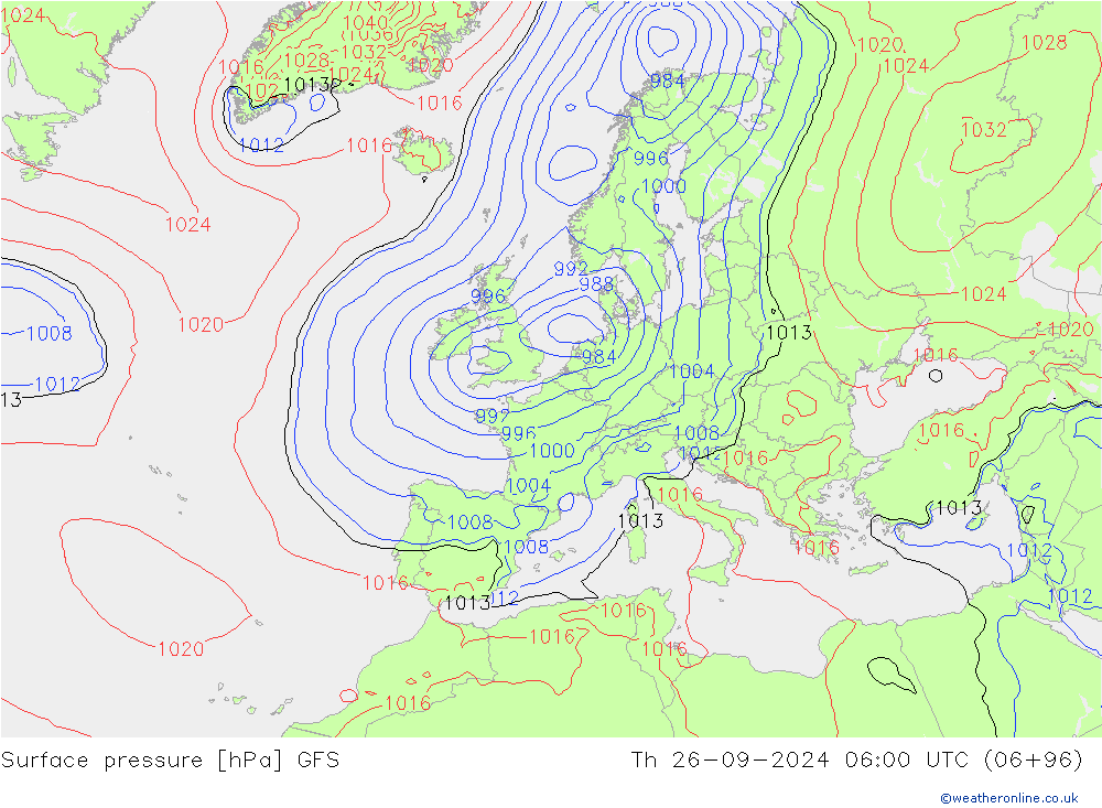 Surface pressure GFS Th 26.09.2024 06 UTC