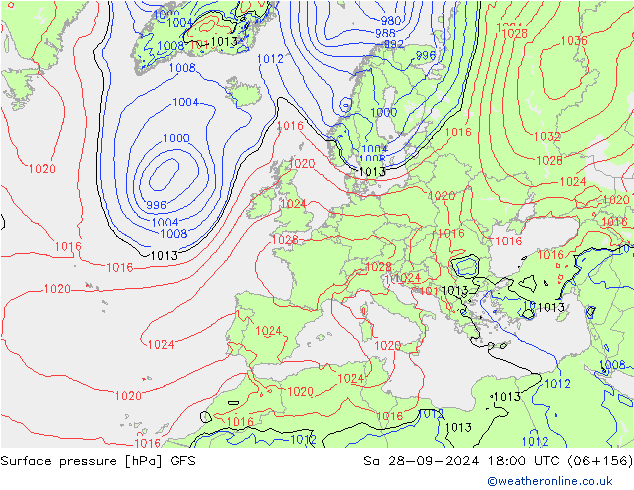 Atmosférický tlak GFS So 28.09.2024 18 UTC