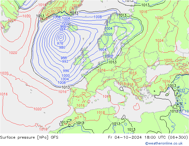 pression de l'air GFS ven 04.10.2024 18 UTC