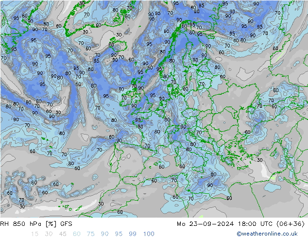 RH 850 hPa GFS Mo 23.09.2024 18 UTC