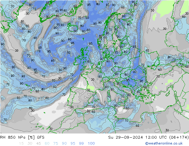 RH 850 hPa GFS So 29.09.2024 12 UTC