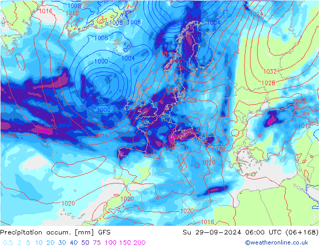 Precipitation accum. GFS Dom 29.09.2024 06 UTC