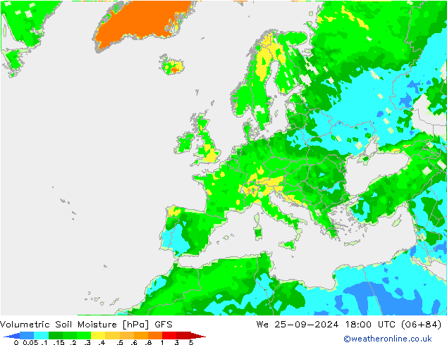 Volumetric Soil Moisture GFS mer 25.09.2024 18 UTC