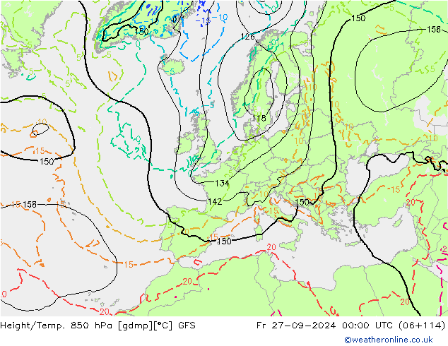 Height/Temp. 850 hPa GFS ven 27.09.2024 00 UTC