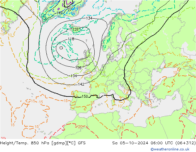 Height/Temp. 850 hPa GFS sab 05.10.2024 06 UTC