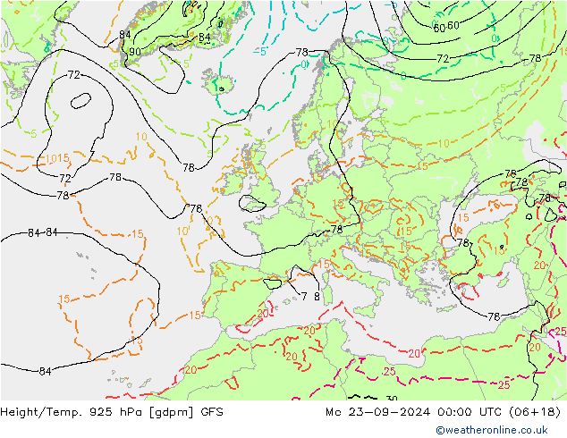 Height/Temp. 925 hPa GFS Mo 23.09.2024 00 UTC